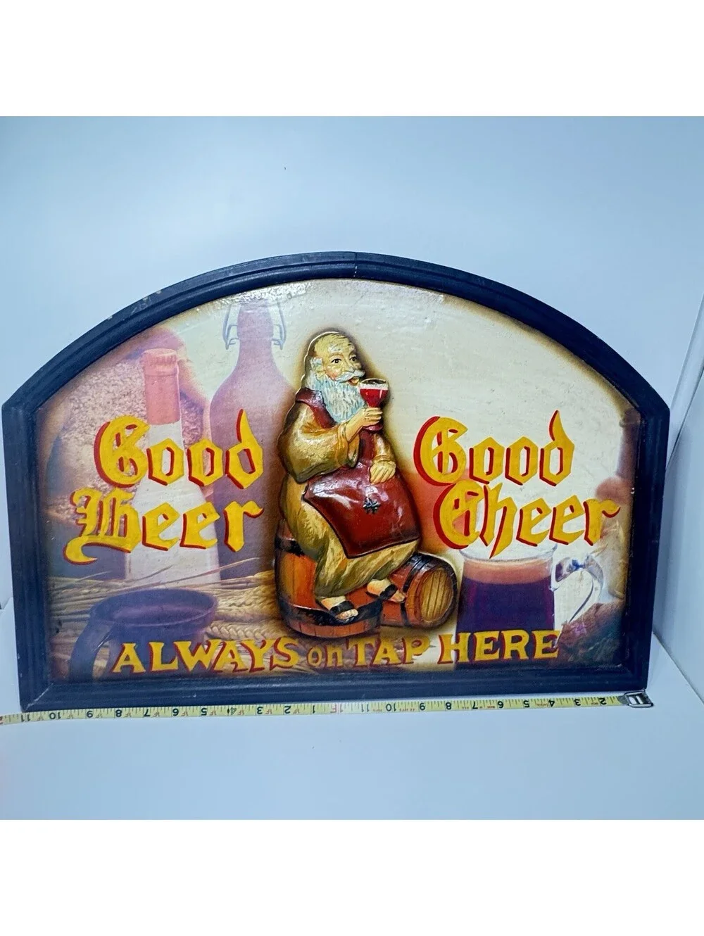 Vintage Good Beer Good Cheer Always On Tap Here 3D Monk Bar Plaque 23x16